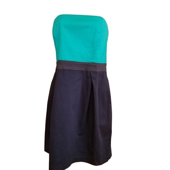 French Connection Strapless Dress Bubble Skirt Womens 12 Green Blue - Picture 1 of 9